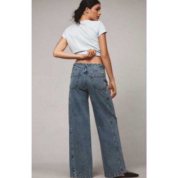 Anthropologie Pilcro Pull On High Rise Wide Leg Track Jeans Drawstring Size 27 - Picture 2 of 11